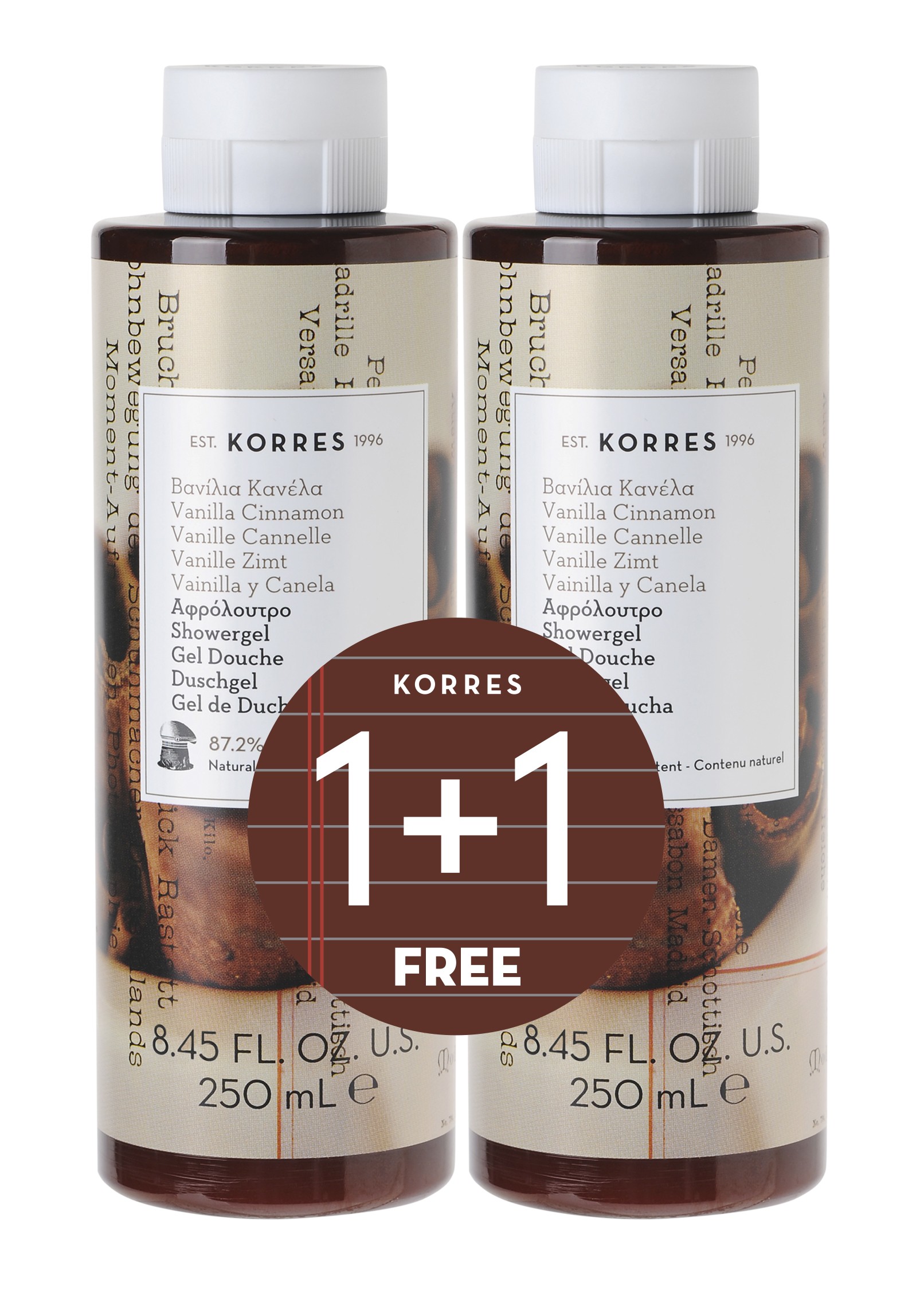 Korres Αφρόλουτρο Βανίλια Κανέλα 1+1 δώρο